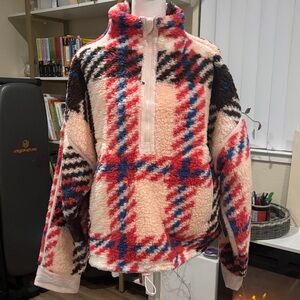 SO Red and Blue Plaid Fleece Turtleneck Sweater